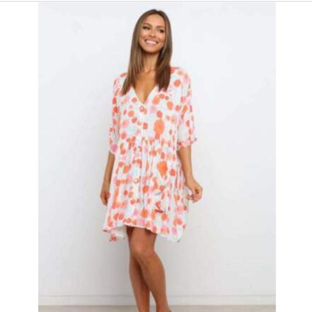 Petal + Pup Size S/M White Floral Keats Tunic Dress Pockets Short Sleeve